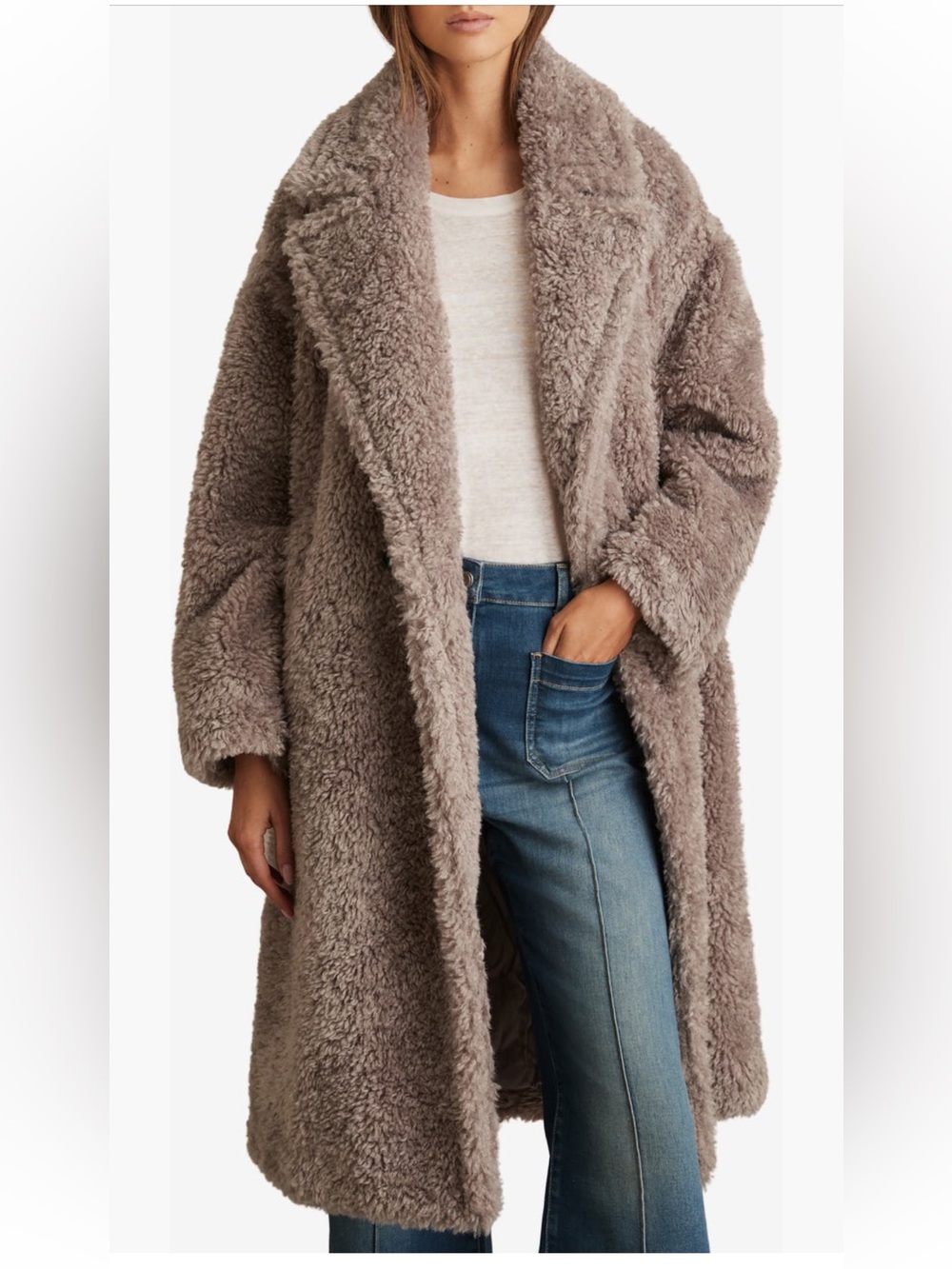 NWT Reiss Darla Faux Fur Coat in MINK NEUTRAL Sz S - Picture 7 of 7